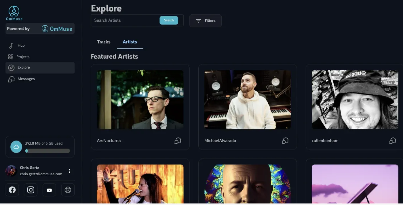 The Explore page showing featured artists, the shopfront that promotes a catalog to listeners.